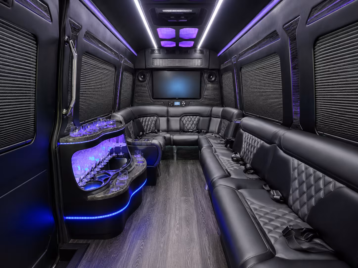 doral 40 passenger party bus interior